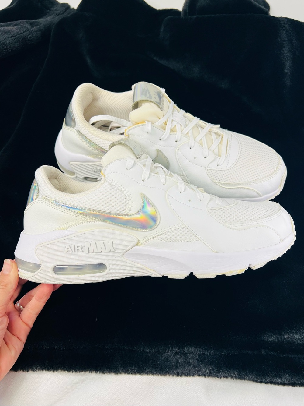 Nike Air Max Excee White and Silver Holographic Sneakers Womens 12 Mens 10.5 - Picture 2 of 9